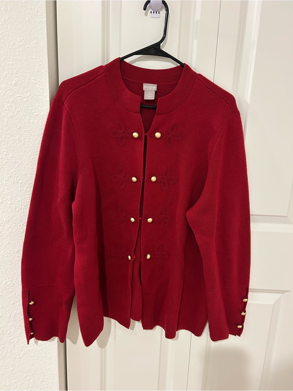Chico's Red Knit Button-Front Cardigan with Gold-Tone Buttons